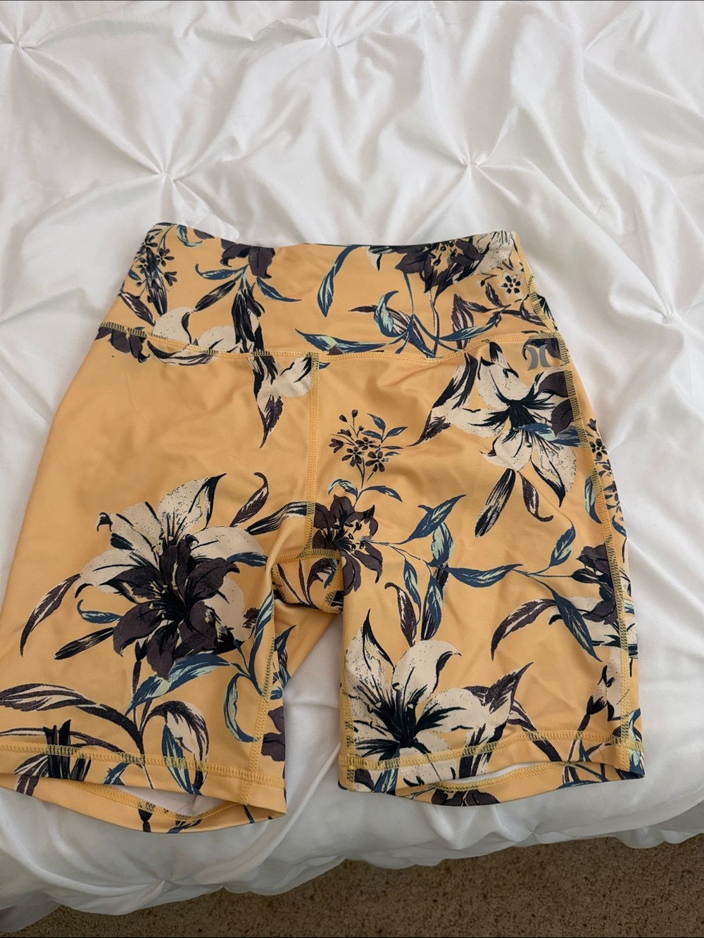 Hurley Mustard Yellow Floral High-Rise Bike Shorts
